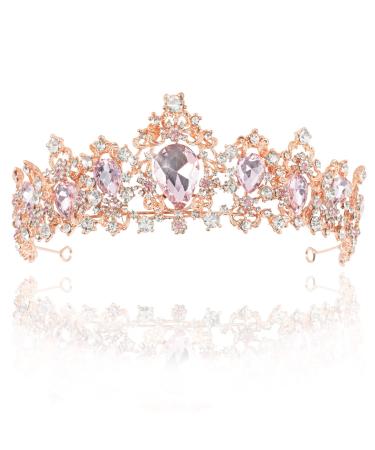 WEWBABY Rose Gold Tiara and Crown for Women Pink Queen Crowns for Girls Princess Baroque Crystal Rhinestone Bridal Tiara for Bride Costume Party Festival - Buy Online on GoSupps.com