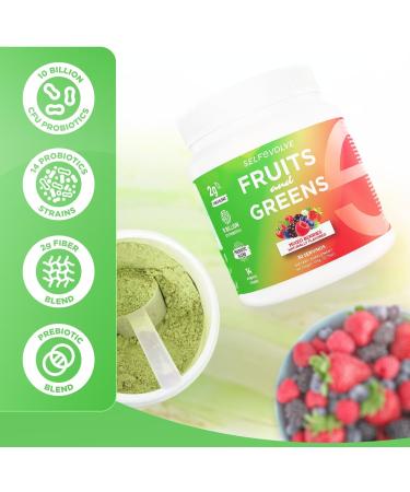 selfevolve Fruits and Greens Organic Probiotic Powder: 30 Servings for Men & Women. Vegan with 10 Billion CFUs Spirulina Kale Spinach Chlorella Elderberry Digestive Enzymes - Probiotics - Buy Online on GoSupps.com