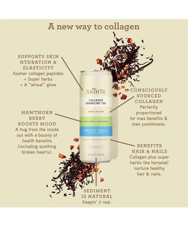 SKINTE Collagen Sparkling Tea - Organic Hibiscus Vanilla 12 oz (Pack of 12) | 3000mg Collagen | Antioxidants & Vitamin C | Skin & Mood Benefits | Caffeine Free - Buy Online on GoSupps.com