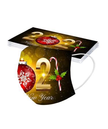 BEUU 10PCS Adult Disposable_Mack for 2021 Happy New Year Theme Design 3Layer Non-Woven Breathable Dustproof Disposable Protection Face_Mack for Women Men Outdoor Indoor Sports Party