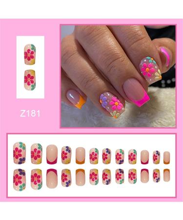 VOTACOS Short Square Nude Daisy False Press On Nails - Glossy Stick On Nails for Women - Buy Online on GoSupps.com