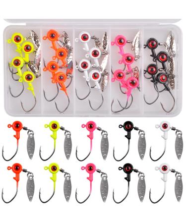 Fishing Jig Heads Kit 20pcs Flat Round Ball Head 3D Eyes Crappie Jig Head with Spinner Blade Spin Jig Head Hooks for Bass Trout Walleye 1/8oz-20pcs