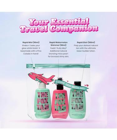 The Fox Tan - Set of 3 Tanning Accelerators - The Jet Setter - Without Self-Tanning for Body and Face Tanning Set with: Lotion Rapid Elixir Spray Rapid Mist Spray Rapid Watermelon Shimmer - Buy Online on GoSupps.com