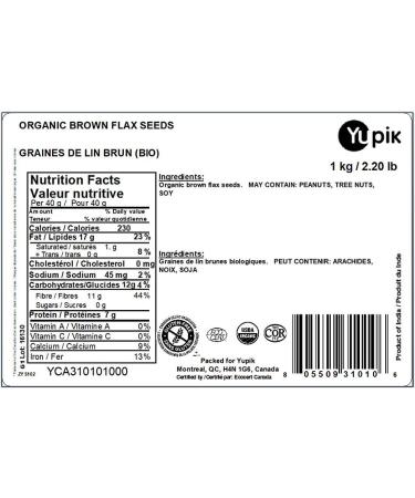Yupik Organic Brown Flax Seeds 1 kg Gluten-Free Non-GMO Kosher Vegan Raw Seeds Rich in Omega-3 Excellent Source of Fiber Plant-Based Protein Ideal for Baking & Topping Brown Flax Seeds 1 kg (Pack of 1) - Buy Online on GoSupps.com