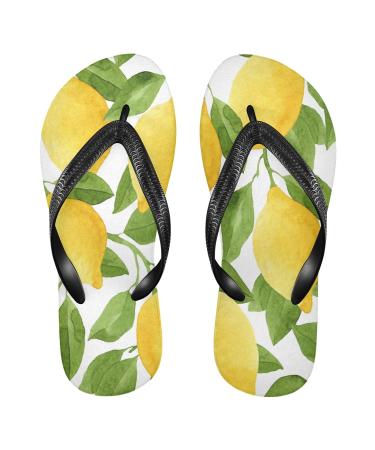 Mnsruu Yellow Lemon Leaves Flip Flops Home Hotel Spa Bedroom Travel XXL for Men Women