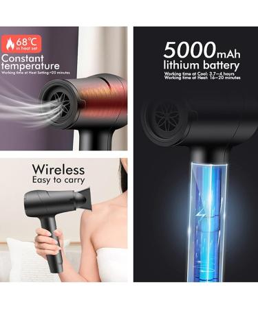 Rechargeable Cordless Hair Dryers Portable Travel Hairdryer Hot/Cold Wind Wireless Hair Dryer Fast Charge 5000mAh Rechargeable Battery Gray - Buy Online on GoSupps.com