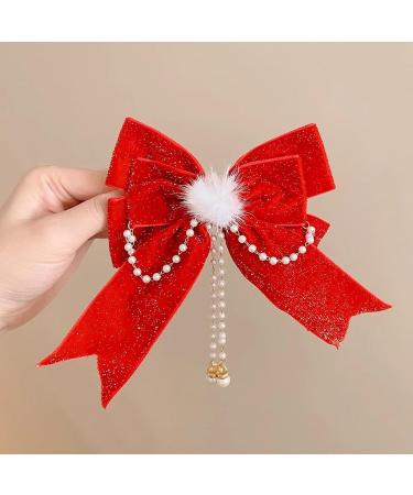 AFBORD Faux Pearl Hair Barrette Double-layeded Bow Clip Women's Exquisite Double-layered Butterfly Bell Star Decor Red Festive New Year Christmas Style F - Buy Online on GoSupps.com