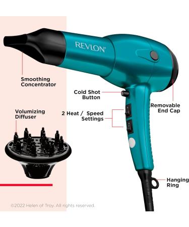 Revlon RV544FBLF Advanced Ionic Technology Hair Dryer with Diffuser Powerful Hair Dryer with Concentrator Quick Dry Lightweight 2 Heat/Speed Settings Less Frizz Shiny and Smooth Hair Blue Blue Hair Dryer - Buy Online on GoSupps.com