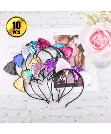 Reversible Sequins Cat Ears Headbands Set for Girls and Women - Pack of 10 | Hair Accessories - Buy Online on GoSupps.com