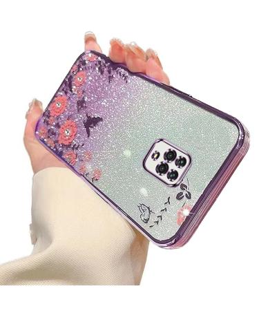Tivenfezk nadoli glitter diamond case for xiaomi redmi note 9s sparkle flower butterfly cell phone case soft slope cover frame glossy silicone rhino etui protective cover xiaomi redmi grade 9s purple