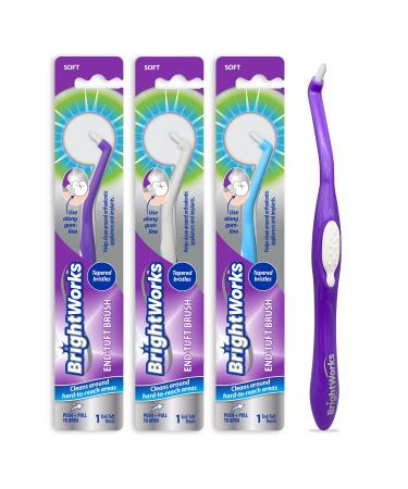 BrightWorks End Tuft Brush Cleans Difficult Areas Such as Around Crowns Bridges implants and Wider Gaps Between Teeth (Pack of 3)