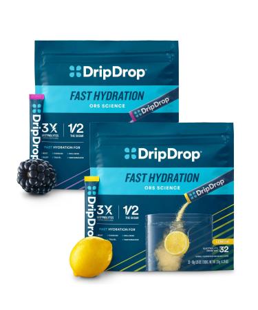 DripDrop Hydration - Electrolyte Powder Packets - Lemon & Berry Bundle - 64 Count