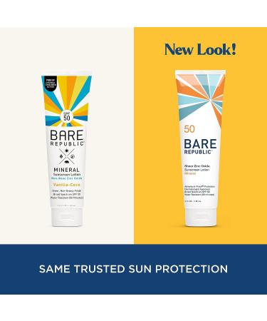 Bare Republic Sport Mineral Sunscreen SPF 50 Body Lotion, Vanilla Coco Scent, 5 fl oz - Chemical Actives Free - Buy Online on GoSupps.com