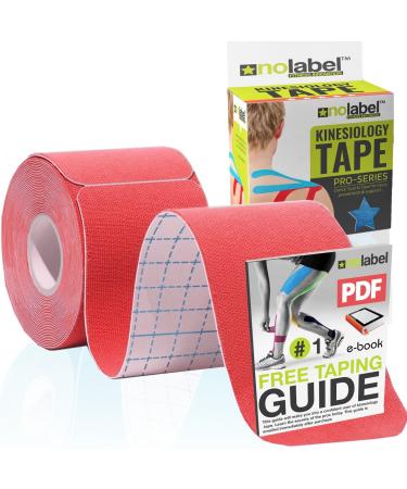 NO LABEL Red Pre Cut Kinesiology Tape - 5m Roll Pre-Cut Red Body Tape - Red Sports Tape - Red Medical Tape - Red Physio Tape - Red Muscle Tape For Muscle Recovery - Free PDF Ebook Taping Guide Red 1 x Roll