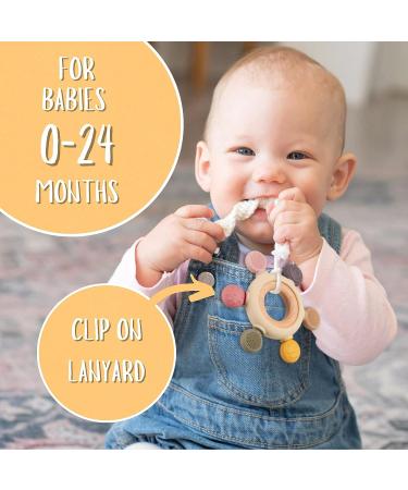 Organic Wooden & Silicone Baby Teething Toy Rings - Khaki (3+ Months) - Buy Online on GoSupps.com