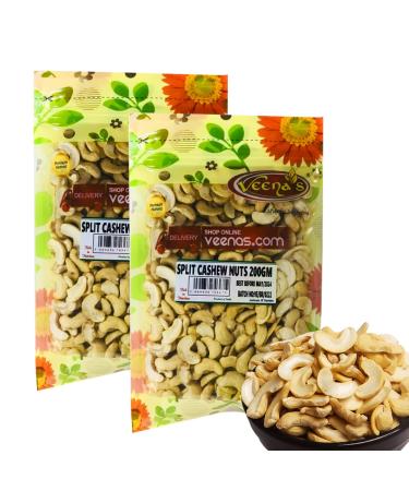 Veenas | Split Cashew Nuts | 200G | Indian Origin | Unroasted and Unsalted Nuts (Pack of 2)