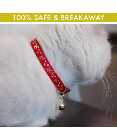 Cat Collar Stars & Moon 4-Pack - Reflective with Bell, Safe Nylon Breakaway Collars for Cats - Free Replacement - Black/Red/Blue/Purple - Buy Online on GoSupps.com