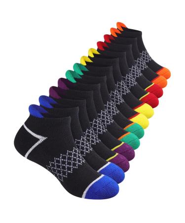 12 Pairs Boys Socks Ankle Athletic Socks With Cushioned Sole For 4-6 6-8 8-10 Years Old Kids Black 12 Pairs 7-10 Years