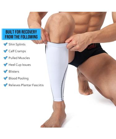 360 RELIEF Compression Calf Sleeves for Men and Women | Shin Splints, Muscle Cramps, Workout Support | Running, Hiking, Marathon | M L XL | White - Includes Mesh Laundry Bag - Buy Online on GoSupps.com