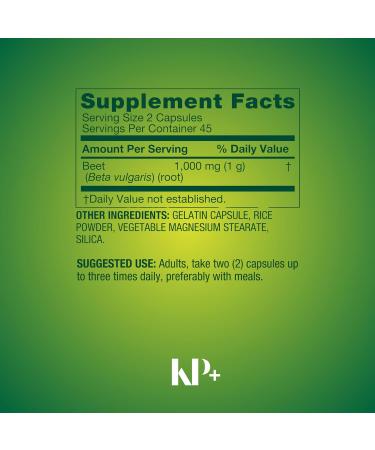 KP+ Spring Valley Beet Root 1000 mg | Natural Energy & Circulation Support | Dietary Supplement | 90 Capsules | General Wellness | (2) - Buy Online on GoSupps.com