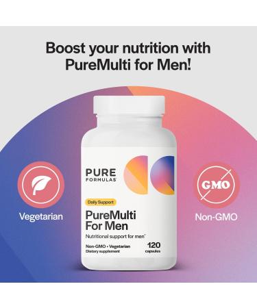 PureFormulas PureMulti for Men - Daily Comprehensive Multivitamin for Men's Health Vitality Energy Focus & Performance. Mens Vitamins A C D E & B12 Zinc Calcium Magnesium & More 60 Capsules - Buy Online on GoSupps.com