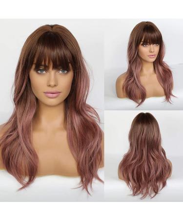 Emmor Long Purple Pink Ombre Wig for Women - Natural Curly Hair with Bangs | Perfect for Party Cosplay & Daily Use - Buy Online on GoSupps.com