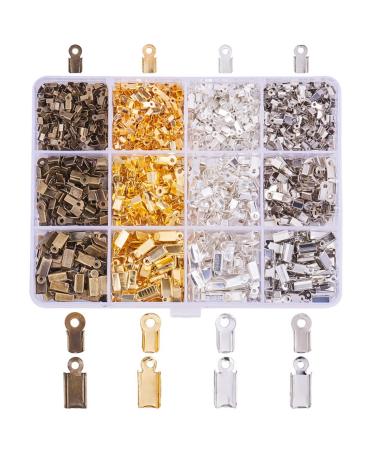 PH PandaHall 1760 Pcs 4 Colors Iron Fold Over Cord Ends Terminators Crimp End Tips for Leather 3mm 3.5mm 4mm for Bracelet Necklace Jewelry DIY Craft Making 3 Sizes-Width 3 4mm 4 Colors-1760 Pcs