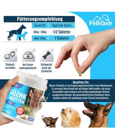 FELLNASE Joint Tablets for Dogs - Premium Food with Fully Transparent Recipe and Sugar Free - Premium Quality - Made in Germany - 100 Tablets - Buy Online on GoSupps.com