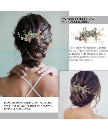 FERCAISH Wedding Hair Comb Flower Crystal Bridal Hair Accessories Pearl Leaf Headpiece for Wedding Bride Bridesmaid (Green) Mint Green - Buy Online on GoSupps.com