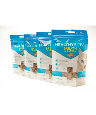 VetIQ Healthy Bites Breath & Dental Cat Treats 4x 65g Cat Dental Care Helps Prevent Plaque & Tartar Build Up Cat Supplement with Vitamins & Minerals Bad Breath Remedy For Cat & Kitten Health Duck 65 g (Pack of 4) - Buy Online on GoSupps.com