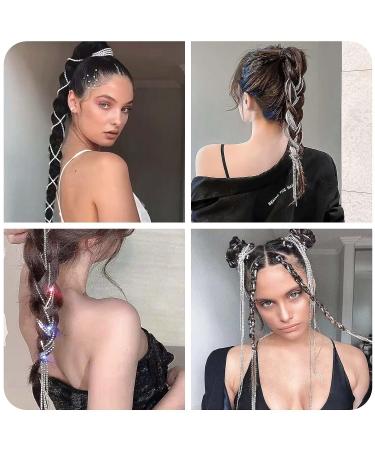 Jutieuo 6-Piece Rhinestone Hair Chains Set | Bling Crystal Hair Extension, Punk Tassel Clips | Silver Rhinestone Decorative for Women, Girls | Party Accessories | 18 with Storage Box - Buy Online on GoSupps.com