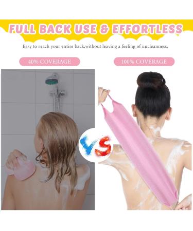 4 Pack Exfoliating Shower Bath Gloves Back Scrubber Set for Women Men Children - Skin Exfoliation and Cleansing - Stretchable Pull Strap Washcloth - Pink Purple - Buy Online on GoSupps.com