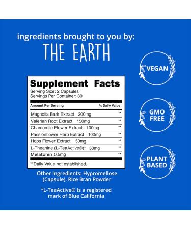 Natural Sleep Aid for Adults with Low Dose Melatonin 0.5mg Valerian Root + Magnesium Glycinate + L-Theanine Supplement Chamomile | No Morning Grogginess | Non-Habit Forming 60 Ct - Buy Online on GoSupps.com