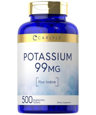 Potassium 99mg | Plus Iodine | 500 Vegetarian Tablets | Non-GMO and Gluten Free Supplement | by Carlyle