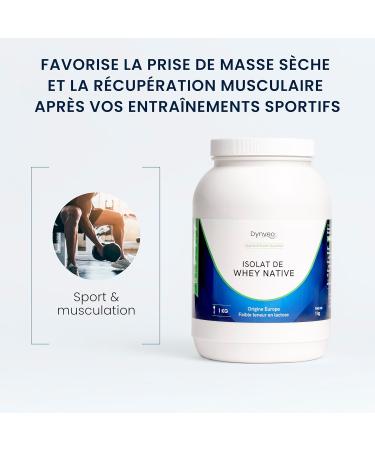 Whey Native Isolate Powder 1 kg Weight Drying Bodybuilding Rich in BCAA from Cow Milk Whey Pure 95% Protein Preworkout Post Workout Made in France. DYNVEO - Buy Online on GoSupps.com
