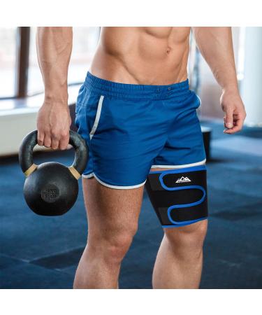 Supregear Adjustable Thigh Brace Support - Neoprene Compression Sleeve for Men and Women - Ideal for Hamstring, Quad, Groin, and Muscle Support - Blue - Buy Online on GoSupps.com