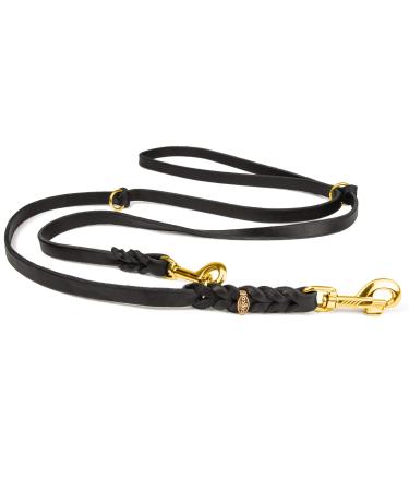 Copcopet-fat leather line for dogs 3-way adjustable dog leash made of soft leather with carabiners & fittings made of brass-braided lead leash 100% handmade in Germany (2.40 m x 18mm | black) 2.40 m x 18 mm black