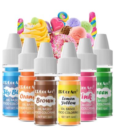 Oil Based Food Coloring for Chocolate - 6 Colors Upgraded Food Coloring for Cake Decorating ERCorArt Edible Oil Food Dye for Candy Melts Candy Melts Fondant Icing Frosting Baking Cookie - .25 Fl.Oz