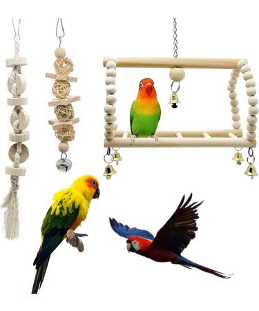 Allazone Bird Parrot Toys 14 PCS Hanging Bell Pet Bird Cage Hammock Swing Toy Bird Perch Toys Wooden Chewing Toy for Conures Love Birds Small Parakeets Cockatiels Macaws Style A - Buy Online on GoSupps.com