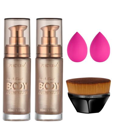 PHOERA Body Shimmer Oil Waterproof Long Lasting Moisturizing Body Luminizer Glow Body Illuminator Highlighter for Face with Makup Bursh 1oz/Jars (2PCS 101 Rose Gold)