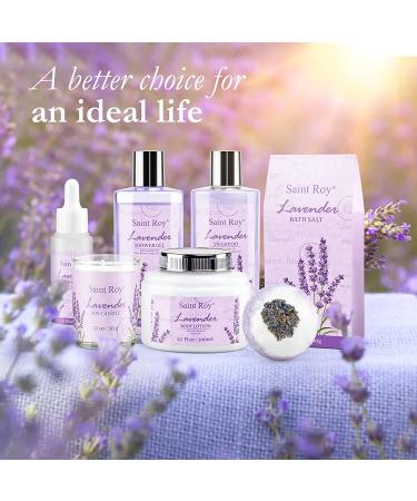Lavender Spa Gift Basket for Women - 8Pcs Aromatherapy Home Spa Kit with Shower Gel, Shampoo, Body Oil, Bath Bomb, Soy Candle & More - Perfect Mothers Day Gift - Buy Online on GoSupps.com
