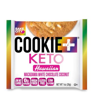 Bake City Cookie Plus Keto | 1oz Hawaiian Cookies (12 pack), Gluten Free, 0g Sugar, Only 1.5g Net Carbs, Good Fats, 5g Protein, Kosher, No Artificial Flavors