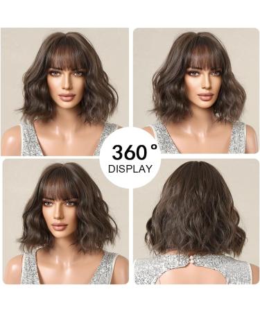 OUFEI Brown Wigs for Women Short Wavy Wig With Bangs Natural Synthetic Hair Heat Resistant Wigs for Daily Party Cosplay Wear Brown(1098-1) - Buy Online on GoSupps.com