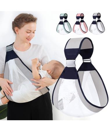 Baby Sling Carrier, Adjustable Baby Holder Carrier, Baby Half Wrapped Sling Hip Carrier, One Shoulder Labor-Saving, Natural Cotton with Breathable Mesh Fabric for Newborn to Toddler Up to 45lbs (Grey) Grid Grey