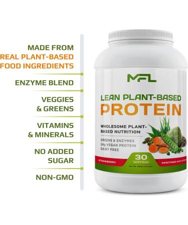 MUSCLE FOOD LABS MFL Vegan Plant-Based Protein Powder l Gluten Free l Non Dairy l Non GMO l Lactose Free l Keto-Friendly | 2.12 lbs (Strawberry) - Buy Online on GoSupps.com