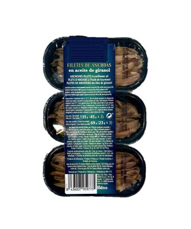 Anchovy fillet with sunflower oil - pack 3x45g - case 135g