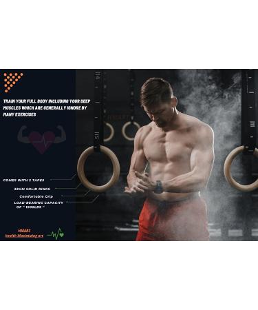 HMART Wooden Gymnastic Rings 1600Ibs Capacity with Loop Bands & Adjustable Straps for Home & Outdoor Exercise - Buy Online on GoSupps.com