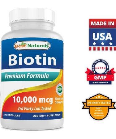Best Naturals Biotin 10,000 mcg for Healthy Hair Growth - 200 Count - Buy Online on GoSupps.com