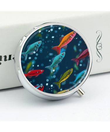 Travel Pill Box Organizer - Colorful Underwater Minnows Design | 3 Compartment Portable Pill Case for Purse & Pocket - Buy Online on GoSupps.com