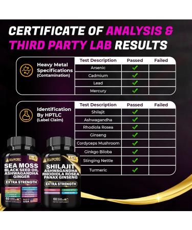 ELVPOTEC Shilajit and Sea Moss Bundle- 90 Count - Sea Moss 7000mg Black Seed Oil 4000mg Ashwagandha 2000mg Ginger & Shilajit 9000mg Rhodiola Rosea 1000mg All in 1 Supplements (1 Pack) - Buy Online on GoSupps.com
